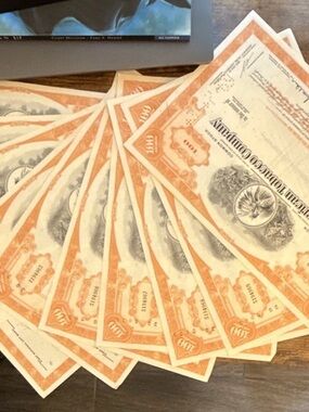 Rare Vintage 10-Pc Consecutive Run 1969 American Tobacco Co. Stock Certificates